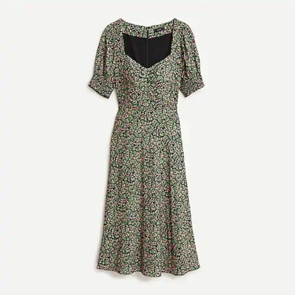 NWT J Crew Pink Rosebud feminine midi dress w/a sweetheart neckline, puff-sleeve